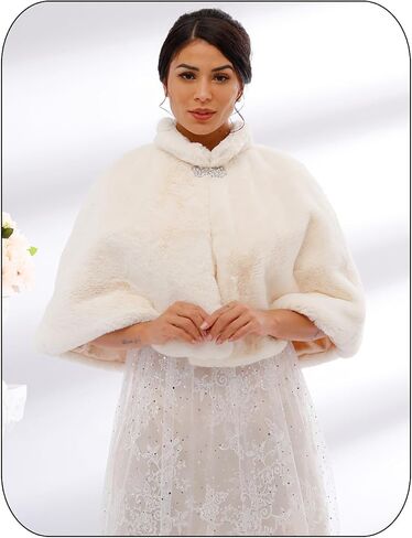 Women's Faux Fur Shawl and Wrap Bridal Wedding Stole Shrug Winter Fur Scarf Wrap for Brides and Bridesmaids in Saudi Arabia