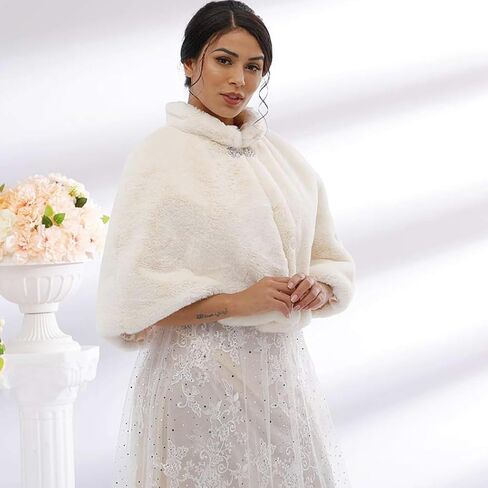Women's Faux Fur Shawl and Wrap Bridal Wedding Stole Shrug Winter Fur Scarf Wrap for Brides and Bridesmaids in Saudi Arabia