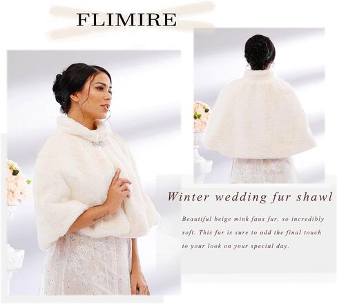Women's Faux Fur Shawl and Wrap Bridal Wedding Stole Shrug Winter Fur Scarf Wrap for Brides and Bridesmaids in Saudi Arabia