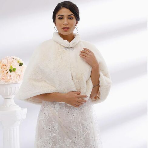 Women's Faux Fur Shawl and Wrap Bridal Wedding Stole Shrug Winter Fur Scarf Wrap for Brides and Bridesmaids in Saudi Arabia