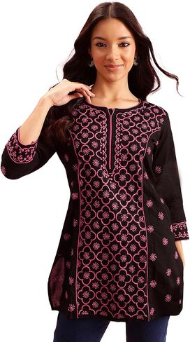 Ada Hand Embroidered Indian Chikankari Cotton tunic Top Short Kurti for Women A911370 in Saudi Arabia