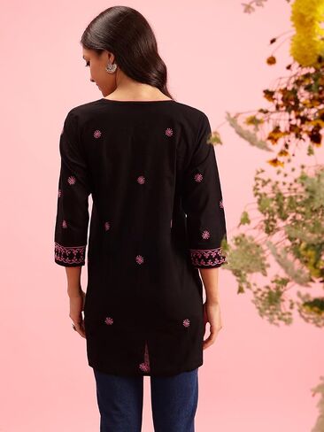 Ada Hand Embroidered Indian Chikankari Cotton tunic Top Short Kurti for Women A911370 in Saudi Arabia