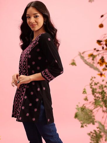 Ada Hand Embroidered Indian Chikankari Cotton tunic Top Short Kurti for Women A911370 in Saudi Arabia
