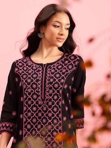 Ada Hand Embroidered Indian Chikankari Cotton tunic Top Short Kurti for Women A911370 in Saudi Arabia