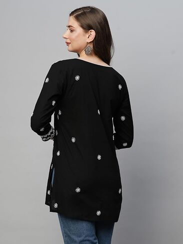 Ada Hand Embroidered Indian Chikankari Cotton tunic Top Short Kurti for Women A911370 in Saudi Arabia