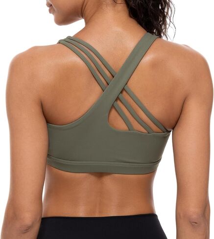 Lavento Women's Active Sculpt U-Neck Sports Bra - Asymmetrical Crisscross Back Padded Workout Yoga Bra in Kuwait