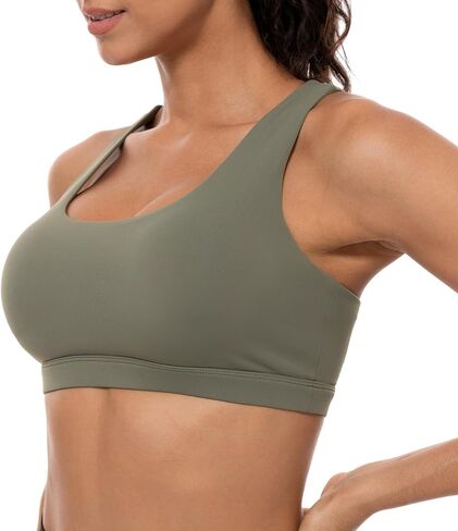 Lavento Women's Active Sculpt U-Neck Sports Bra - Asymmetrical Crisscross Back Padded Workout Yoga Bra in Kuwait