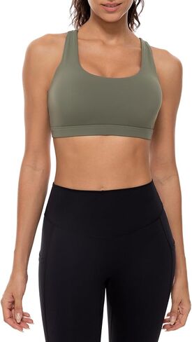 Lavento Women's Active Sculpt U-Neck Sports Bra - Asymmetrical Crisscross Back Padded Workout Yoga Bra in Kuwait