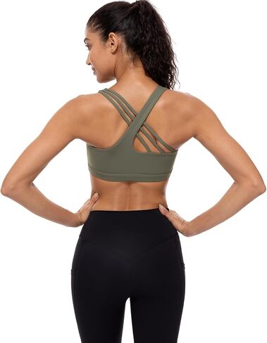 Lavento Women's Active Sculpt U-Neck Sports Bra - Asymmetrical Crisscross Back Padded Workout Yoga Bra in Kuwait