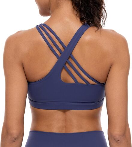 Lavento Women's Active Sculpt U-Neck Sports Bra - Asymmetrical Crisscross Back Padded Workout Yoga Bra in Kuwait