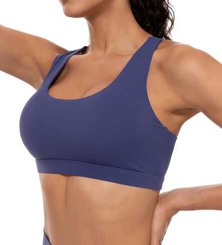 Lavento Women's Active Sculpt U-Neck Sports Bra - Asymmetrical Crisscross Back Padded Workout Yoga Bra in Kuwait