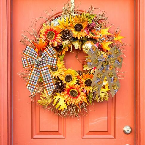 2 Rolls Fall Pumpkin Craft Ribbons for Wreath Bows, Thanksgiving Wired Edge Ribbons Orange Burlap Ribbon Autumn Sunflower Wired Ribbons for Crafting Sewing DIY Crafts Supplies 10 Yards in Kuwait