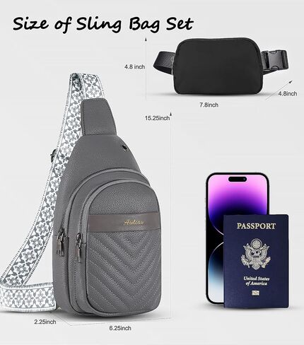 Awlcaw Crossbody bags Set, Faux Leather Small Sling Bag Fashion Shoulder Waist Packs Purse and Fanny Packs Set for Man and Women, BROWN in Kuwait
