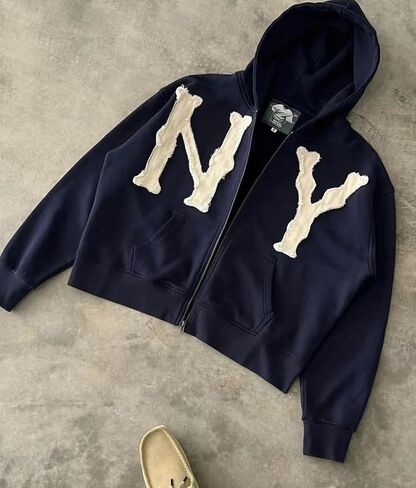 Unisex Letter Embroidery Trendy Hoodies Zip Up Casual Overszie Colorful Y2K Hip Hop Streetwear Harajuku Jacket in Saudi Arabia