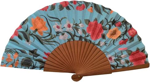 Rocío Hand Fan | Handcrafted Spanish Hand Fan | Cotton Fabric and Wood | Includes Protective Jute Cotton Bag | Authentic Gift | 23cm - 9". in Kuwait