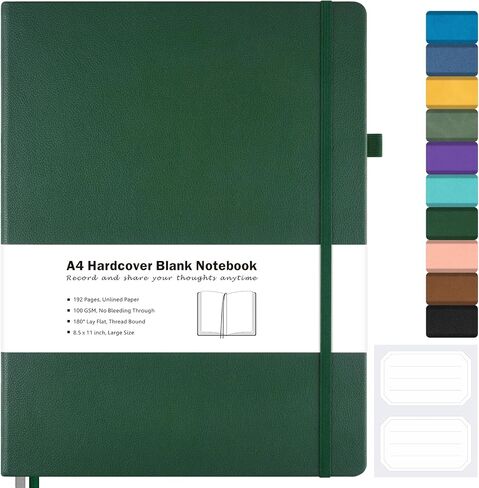 Blank Notebook, Hardcover Sketch Book, 8.5" x 11" Large Blank Journal, No Bleed Thick Paper Sketchbook for Drawing, Unlined Notebook Journal for Women Men, A4 Leather Sketchbook, Lay Flat, Light Green in Kuwait