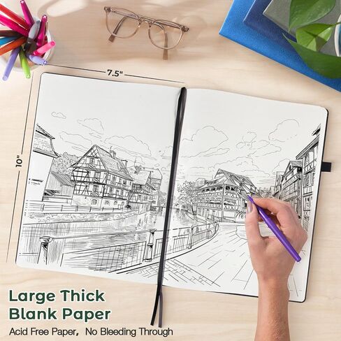 Blank Notebook, Hardcover Sketch Book, 8.5" x 11" Large Blank Journal, No Bleed Thick Paper Sketchbook for Drawing, Unlined Notebook Journal for Women Men, A4 Leather Sketchbook, Lay Flat, Light Green in Kuwait
