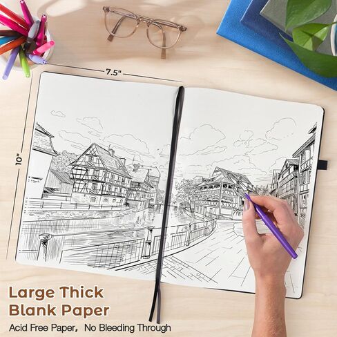 Blank Notebook, Hardcover Sketch Book, 8.5" x 11" Large Blank Journal, No Bleed Thick Paper Sketchbook for Drawing, Unlined Notebook Journal for Women Men, A4 Leather Sketchbook, Lay Flat, Light Green in Kuwait