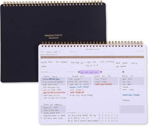 ZERONE CENTRE Productivity Weekly Planner - 54 Sheets Dashboard Spiral Deskpad Has 6 Focus Areas to List Tasks for Goals, Projects, Clients, Academic, or Shopping-Organize Your Daily Work Efficiently in Kuwait