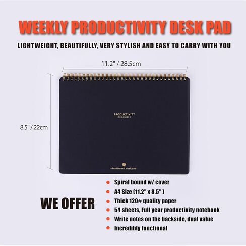 ZERONE CENTRE Productivity Weekly Planner - 54 Sheets Dashboard Spiral Deskpad Has 6 Focus Areas to List Tasks for Goals, Projects, Clients, Academic, or Shopping-Organize Your Daily Work Efficiently in Kuwait