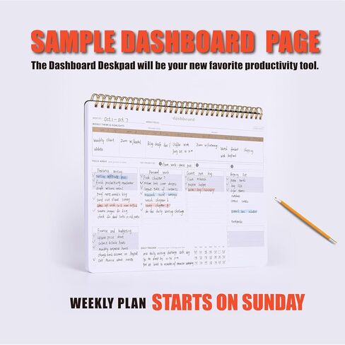 ZERONE CENTRE Productivity Weekly Planner - 54 Sheets Dashboard Spiral Deskpad Has 6 Focus Areas to List Tasks for Goals, Projects, Clients, Academic, or Shopping-Organize Your Daily Work Efficiently in Kuwait