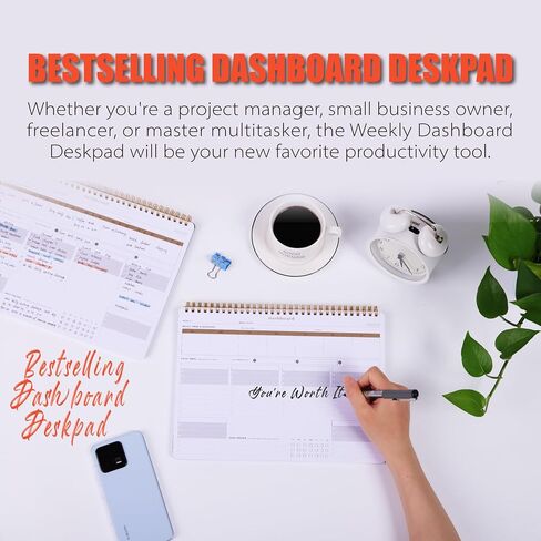 ZERONE CENTRE Productivity Weekly Planner - 54 Sheets Dashboard Spiral Deskpad Has 6 Focus Areas to List Tasks for Goals, Projects, Clients, Academic, or Shopping-Organize Your Daily Work Efficiently in Kuwait