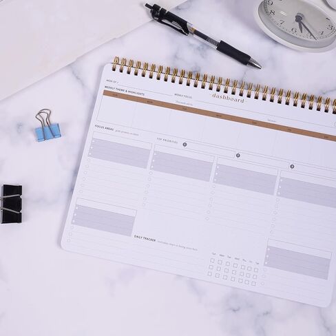 ZERONE CENTRE Productivity Weekly Planner - 54 Sheets Dashboard Spiral Deskpad Has 6 Focus Areas to List Tasks for Goals, Projects, Clients, Academic, or Shopping-Organize Your Daily Work Efficiently in Kuwait