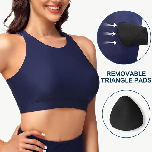 Mivei Women's Swim Bra Racerback Sports Bra Swimsuit Top Modest High Neck Bikini Tops Removable Padded Quick Dry UPF 50+ Green in Kuwait