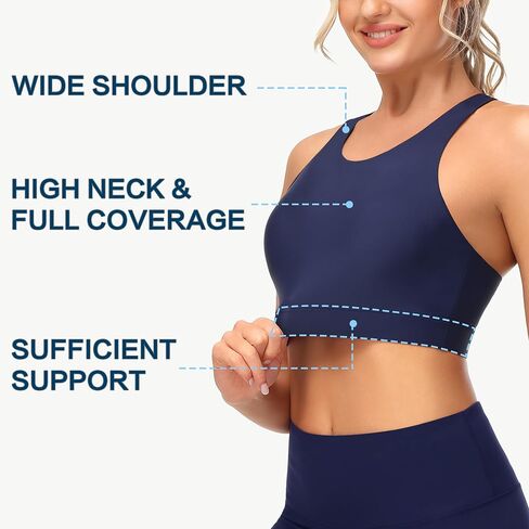 Mivei Women's Swim Bra Racerback Sports Bra Swimsuit Top Modest High Neck Bikini Tops Removable Padded Quick Dry UPF 50+ Green in Kuwait