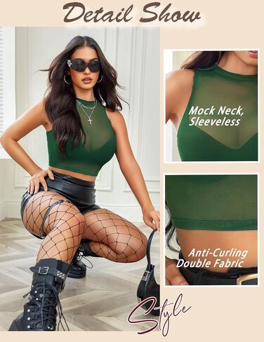 Avidlove Sexy Mesh Crop Top for Women Sleeveless Sheer High Neck Tops See Through Tank Blouses Shirts in Saudi Arabia