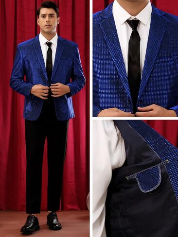 Lars Amadeus Shiny Tuxedo for Men's Blazer Disco Prom Party Wedding Metallic Dinner Suit Jackets in Saudi Arabia