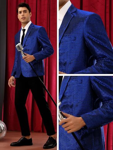 Lars Amadeus Shiny Tuxedo for Men's Blazer Disco Prom Party Wedding Metallic Dinner Suit Jackets in Saudi Arabia