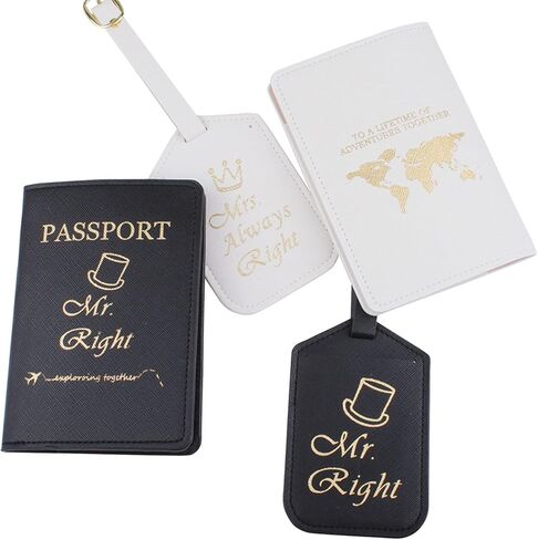 Passport Wallets Travel Holder Set,his and her passport holder and luggage tags,Slim Waterproof Passport Case,newlywed travel gifts for Couples,Bridal Shower Gift in Saudi Arabia