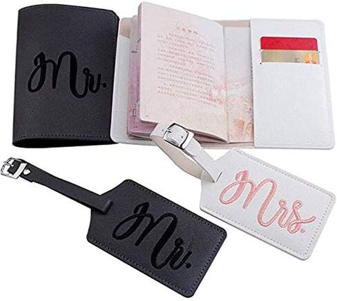Passport Wallets Travel Holder Set,his and her passport holder and luggage tags,Slim Waterproof Passport Case,newlywed travel gifts for Couples,Bridal Shower Gift in Saudi Arabia