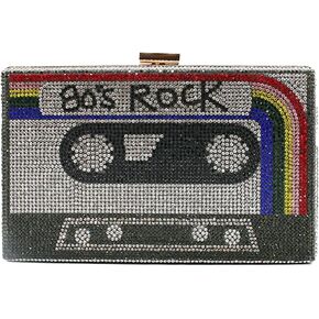 Women Retro Radio Tape-shape Rhinestone Clutch Purse Vintage Crystal Evening Handbag Party Cocktail Shoulder Bag