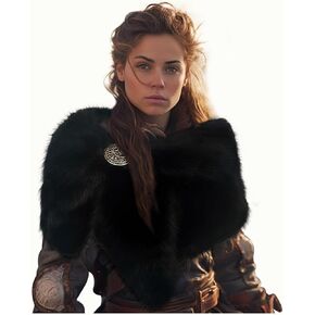 Junova Women Medieval Viking Costume and Faux Fur Stole Viking women Warrior Costume Accessories LARP GoT