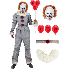 Clown Costume Adult Scary Halloween Costumes Creepy Killer Cosplay Outfit with Mask Balloon