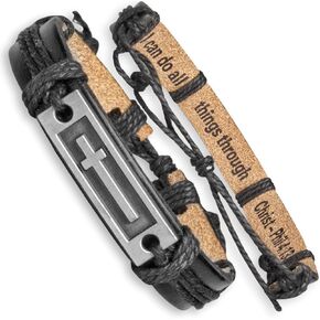 Engraved Leather Adjustable Bracelet for Men & Teens, Confirmation Inspirational Christian Gifts for Teenagers in Kuwait