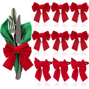 10 Pcs Christmas Napkin Rings Red Bow Napkin Holder Ring 1.7 Inch Diameter Xmas Napkin Buckle for Thanksgiving Birthday Holiday Party Anniversary Dinner Wedding Valentine Table Decoration