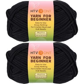 218 Yards Beginner Easy Yarn, Blue Crochet & Knitting Yarn for Beginners with Easy-to-See Stitches, Cotton-Nylon Blend Yarn for Crocheting, Worsted-Weight Medium #4 Yarn for Crochet Kit