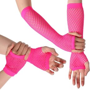 Giantree 2 Pairs Fishnet Gloves Fingerless For Women, 80s Fishnet Gloves Fishnet Arm Sleeves for Halloween Theme Party