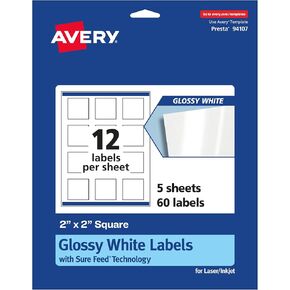 Avery Square Labels with Sure Feed, 2" x 2", 120 Glossy White Labels (36476)