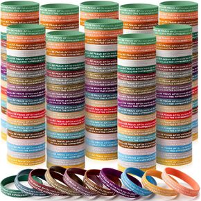 Junkin 200 Pieces Motivational Wristbands Bulk Inspirational Silicone Bracelet Colored Rubber Bracelets Positive Bracelets Gifts for Students Kids Teens Teachers Coworker Employees