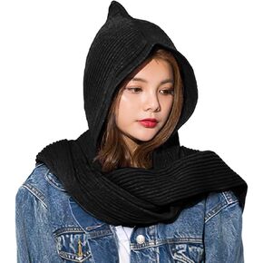 SIQITECHNO Winter Women Hooded Scarf Knitted Hooded Long Scarf Large Head Wrap Scarves for Women Lightweight Warm Shawl