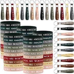 Sratte 120 Pcs Motivational Wristbands Inspirational Keychains Appreciation Gifts for Teacher Nurse Student Volunteer Employee