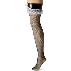 Forum Novelties Women's French Maid Costume Fishnet Thigh Highs, Black/White, One Size