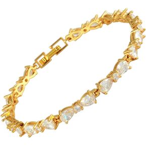 RIZILIA Women Pear White Cubic Zirconia CZ 18K Gold Plated Flower Tennis Bracelet Chain