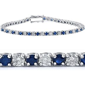 5ct Blue Sapphire & Diamond Genuine Tennis Bracelet 14K White Gold