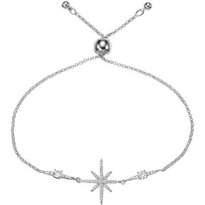 namana North Star Bracelet with Cubic Zirconia Stones, Stone Studded Silver, Gold or Rose Gold Bracelets for Women, Star Jewelry for Women, Lucky Star Adjustable Bracelet with Gift Box