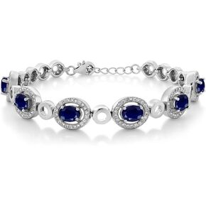 Gem Stone King 925 Sterling Silver Blue Sapphire Tennis Bracelet For Women (7.92 Cttw, Oval 7X5MM, 7 Inch with 1 Inch Extender)